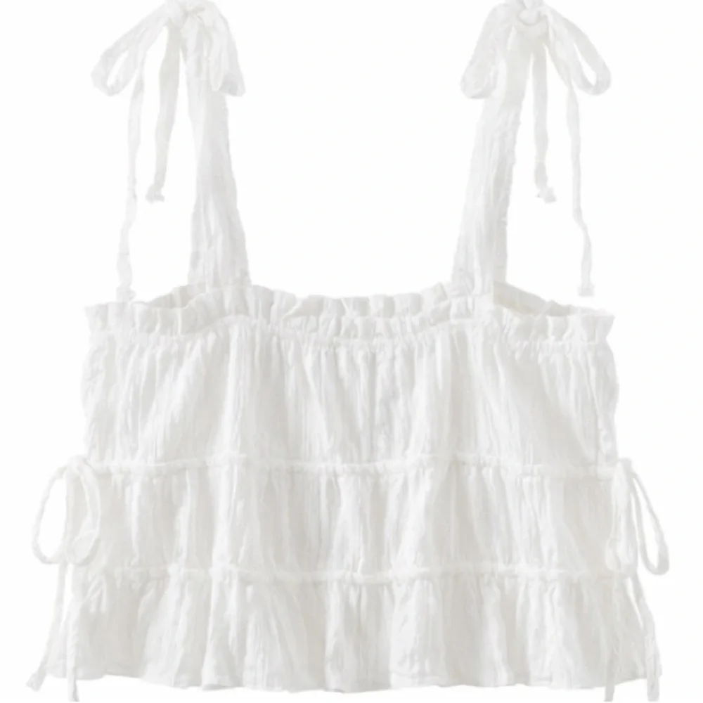 White Ruffled Crop Top - Picture 1 of 5